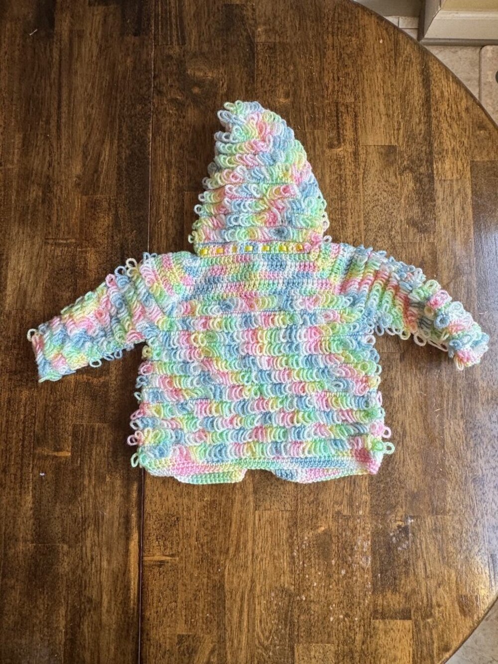 Handmade Crochet Baby Cardigan Sweater & Blanket Set Multicolor Pastel Looped Kn - Picture 9 of 10